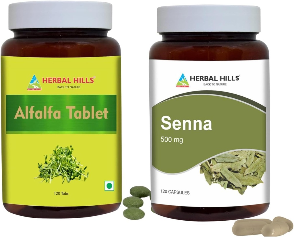 HERBAL HILLS Alfalfa Tablet i Senna Leaf kapsułki Opakowanie zawierające 2 Combo