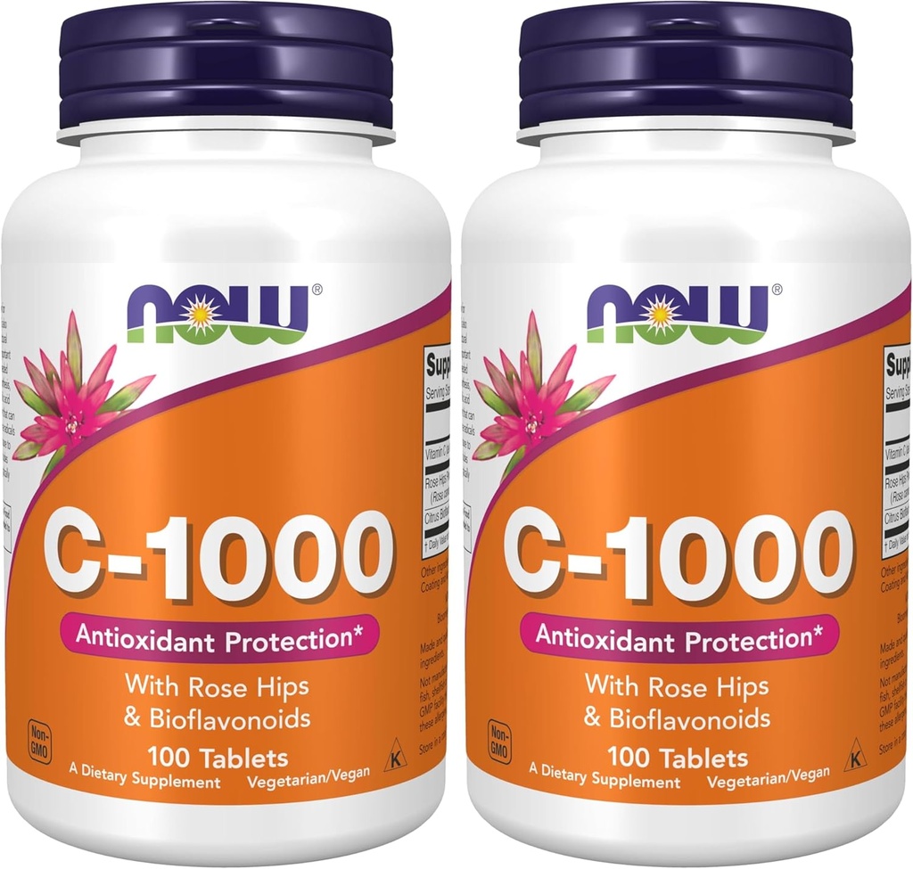 Teraz suplementy, Witamina C- 1000 z Rose HIPS i bioflawonoidy, Ochrona przeciwutleniaczy *, 100 tabletek (Opakowanie po 2)