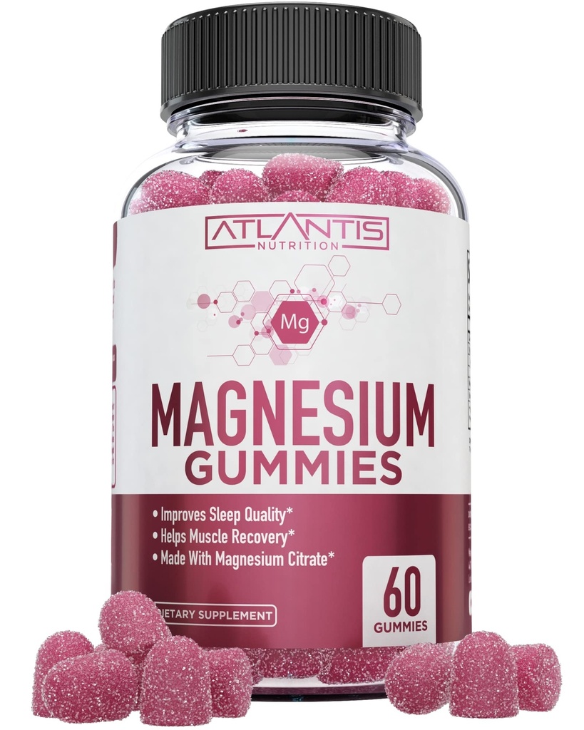 Atlantis Nutrition Magnezu Citrate Gummies - 770mg Magnezu Citrate dla dzieci i dorosłych 124; Wspiera odzysk mięśni, ułatwia skurcze, promuje uspokojenie i lepszy sen 124; 60 Wegańskie Gummies