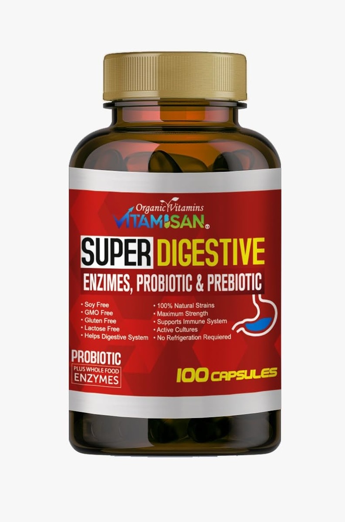 VITAMISAN Sales Biliares Digestive Enzymes Pancreatin Enzimas Digestias probiotyczne i prebiotyczne 100 kapsle