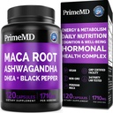 6- in-1 Organic Maca Root Ashwagandha kapsułki 1710mg z DHEA i Black Pepper Fruit Extract for Women and Men - Black Maca Supplement for Stamina, Bone and Mood Supplement, 120 liczenie