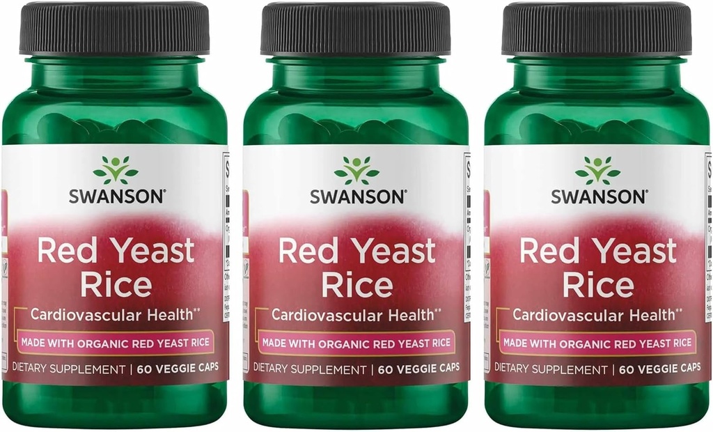Swanson Made with Organic Traditional Red Yeast Rice 600 Miligramy 60 Kapsułki Veg (3 opakowania)