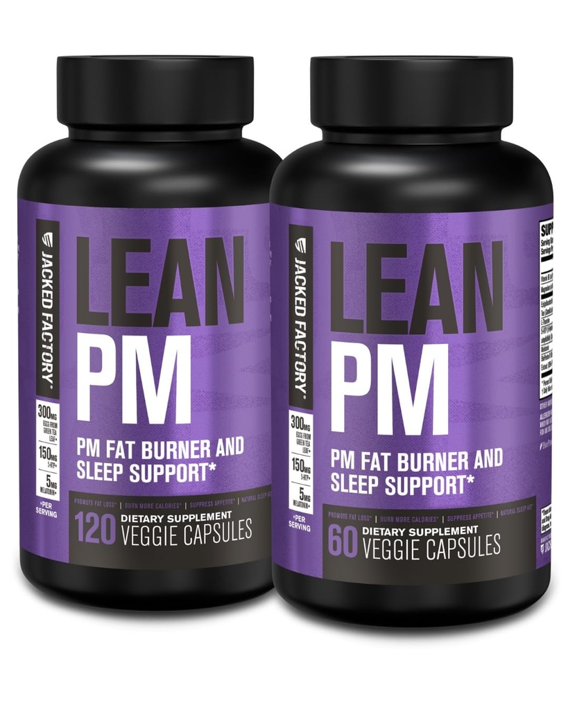 Jacked Factory Lean PM Night Fat Burner, Supplement Aid Sleep, & Appetite Supressant for Men and Women - 180 Stimulant- Free Veggie Weight Loss Diet Pills