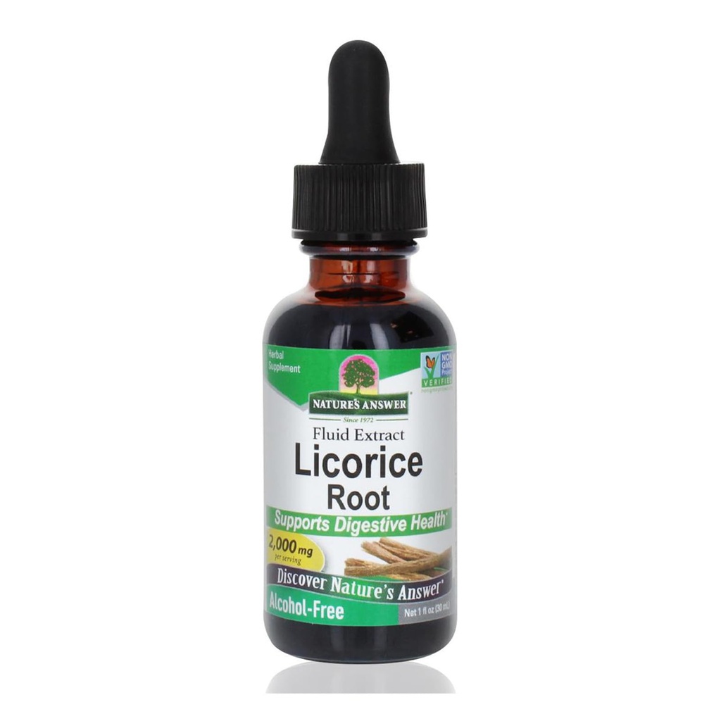 Odpowiedź przyroda Licorice Korzeń 124; Suplement ziołowy 124; Wsparcie Digestive Health 124; Non- GMO & Kosher & Korzeń 124; Alkohol-Free, Gluten- Free & Vegan 1oz