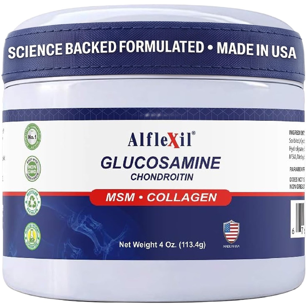 Glucosamine Plus Chondroitin Cream with MSM & Collagen, Supports Healthy Joints, Joint & Muscle Pain Relief, Improves Mobility, Fast Absorption, and Moisturizes Skin, 4 Oz.