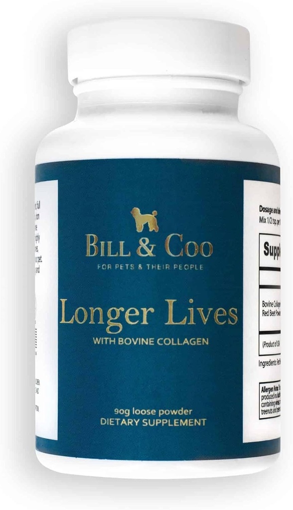 BILL & COO Dłuższe życie Fiber Suplement z Kolagenem Bydlęcym Peptydy i Buraki Proszek dla psów - Promotes Digestive, Heart and Liver Supplement - Dog Joints Supplement Formula - 90g