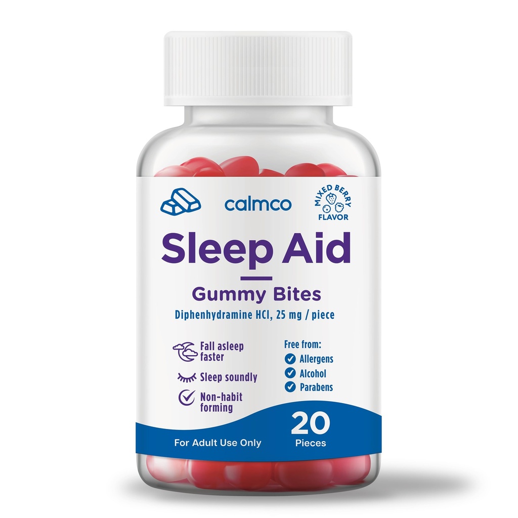 CalmCo Adult Sleep Aid Gummy Bites - Non-Habit Forming Sleep Support z 25 mg Difenhydraminy, Easy- to- Chew Nighttime Sen Aid Gummies, Promotes Better Sleep i Upadek Asleep szybciej, 20 Hrabia