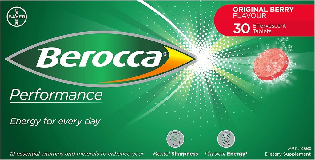 Berocca Performance 30 tabletki musujące - Oryginalna Berry Flavor International Version Kofeina Free