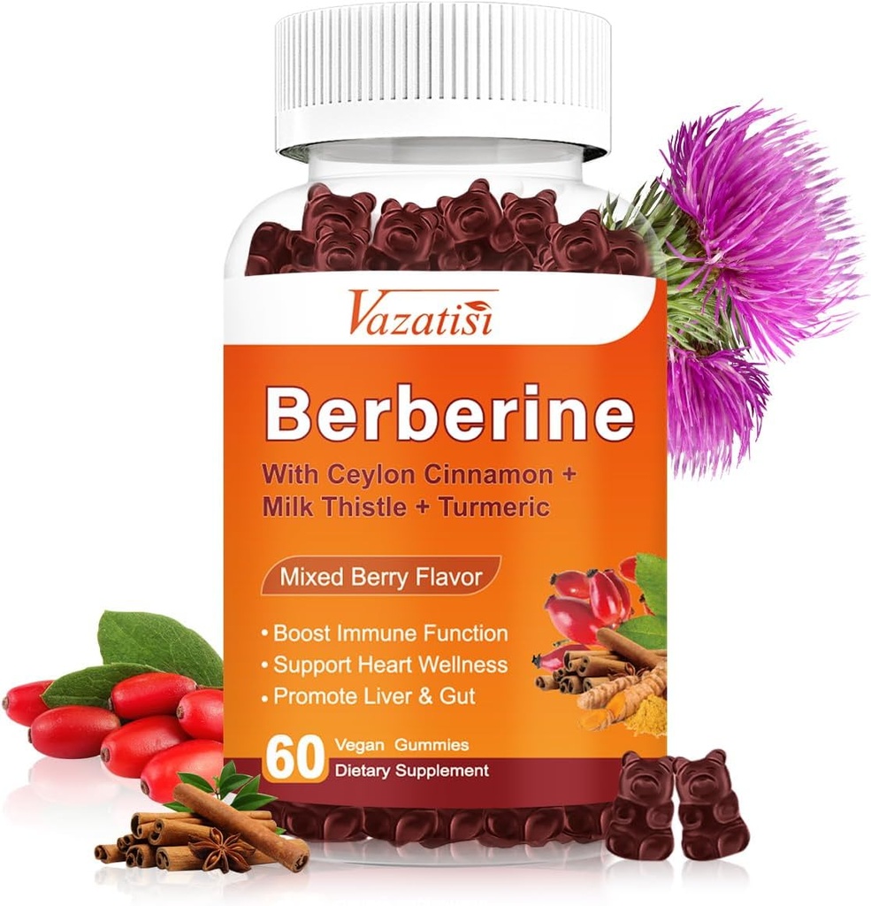 1500mg Berberine Gummies, suplement Berberine High Potency z Ceylon Cynamon Gummies, Turmeric, Magnez, Sugar Free, Non-GMO, Gluten- Free - Mieszane Berry Flavored 60 Gummies