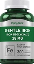 Piping Rock Żelazo Bisglicinate 28 mg Bisglicynian 124; 300 Kapsułki Bisglicynian 124; Delikatny suplement żelaza 124; Non- GMO & Gluten Free
