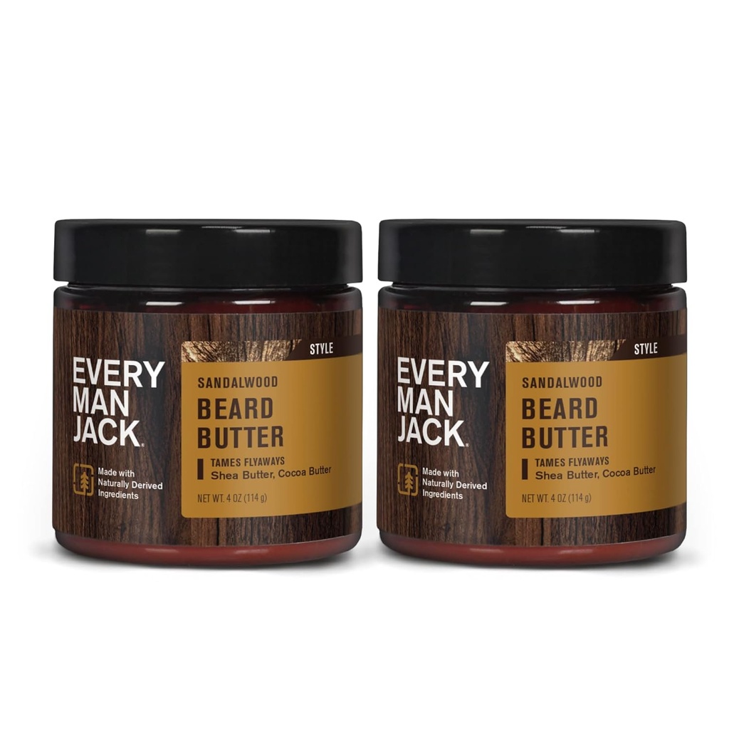 Każdy człowiek Jack Beard Butter- Subtelny zapach Sandalwood - Hydrates i Styles Suche, Niesforne Beards Podczas Ulgi Itch - Naturalnie Posiadane z masłem shea i oleju kokosowego - 4- uncja (2 Pack)