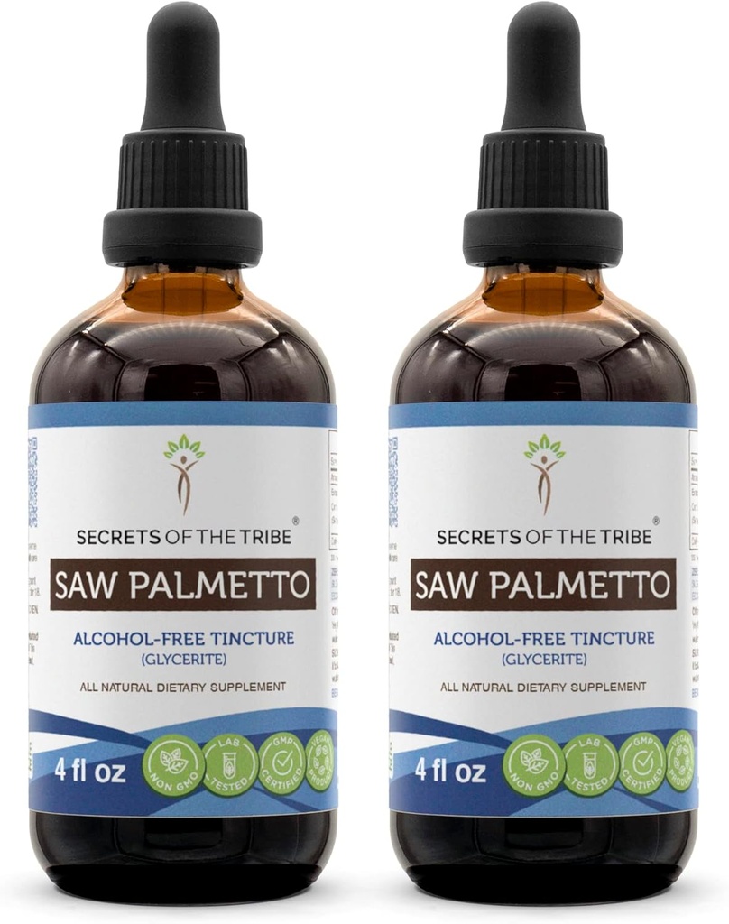 Piła Palmetto Tincture Free Alcohol Liquid Extract, Piła Palmetto (Serenoa Repens) Dried Berry (2x4 FL OZ)