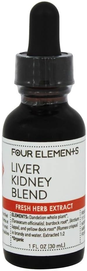 Wątroba Nerki Mieszanka Naczynia ziołowe Cztery elementy Zioła organiczne 1 Oz Płyn