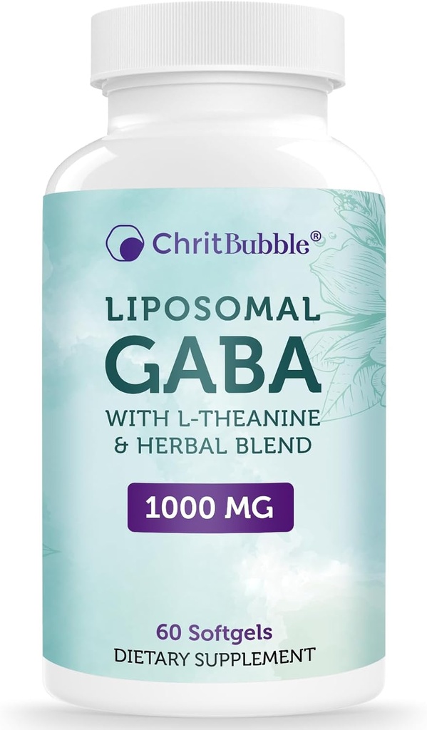Liposomal GABA Suplementy 1000mg z L- Theanine 200mg, Wysoka absorpcja, Ashwagandha, Rumianek, Tart Cherry Herbal Suplement dla dorosłych, 60 Softgels, Non-GMO, Gluten Free