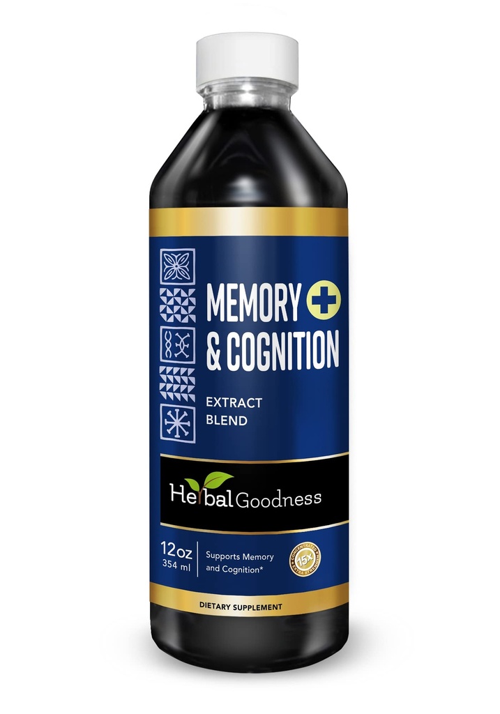 Ziołowa Dobroć Pamięć i Wyciąg płynny 12oz - Wspiera mentalną klarowność, Energia i funkcje immunologiczne - Organiczny Naturalny Suplement z Ginkgo, Sage & Lion 's Mane - 23 Sługi