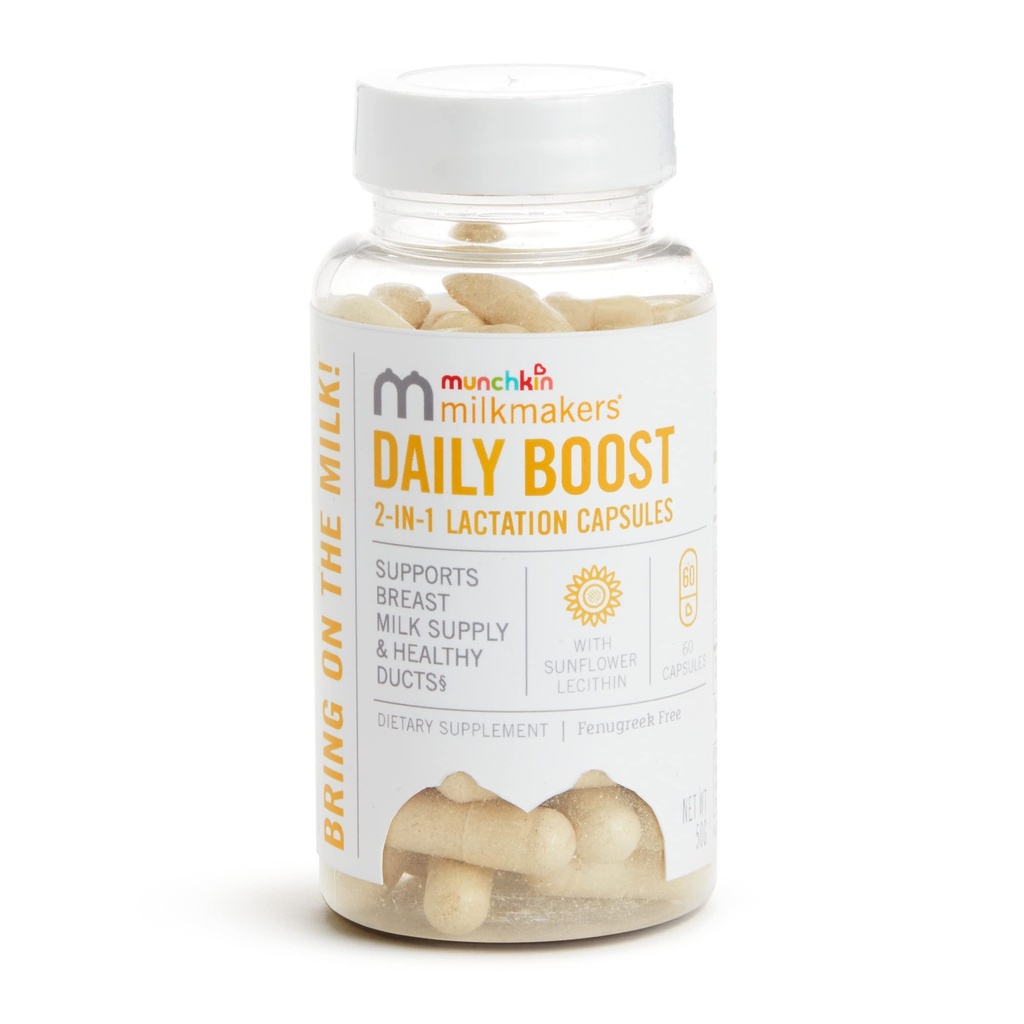 Munchkin ® Milkmakers ® Daily Boost 2- in-1 Suplementy do karmienia piersią, Pielęgnacja i Pomping Moms - Kozieradka wolna, 60 Kapsułki