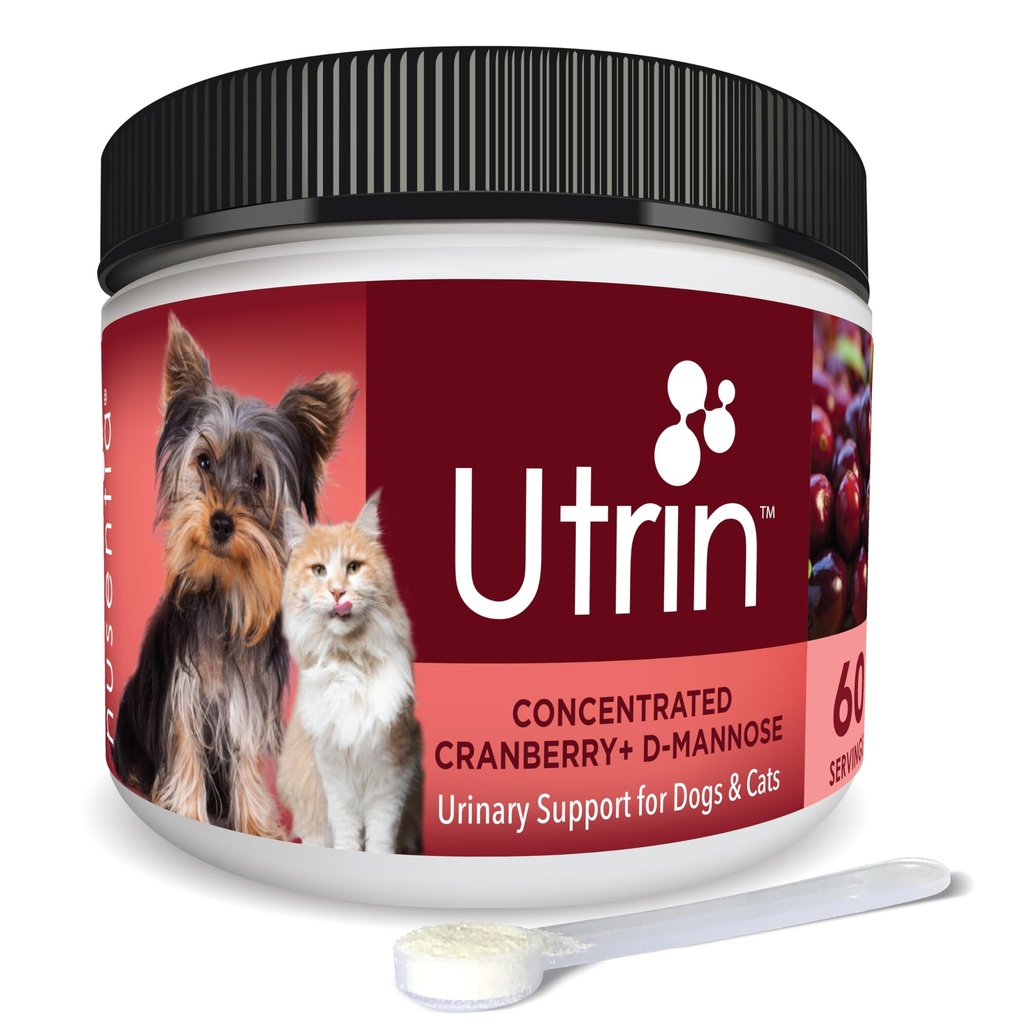 NASENTIA UTRIN - Wsparcie moczu dla kotów i psów - Dual- Action Cranberry & D- Mannose - dla naturalnego Bledder Health, Nietrzymanie moczu i Powracające UTI, 60 Służenie