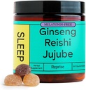Melatonina Free Natural Sleep Aid Gummies dla dorosłych 124; NO Melatonin Agregat 124; Ziołowy Mieszanka Magnezu z Jujube & Reishi Mushroom - Deep Sleep Supplement & Relaxation for zzz, 60 Vegan Gummies