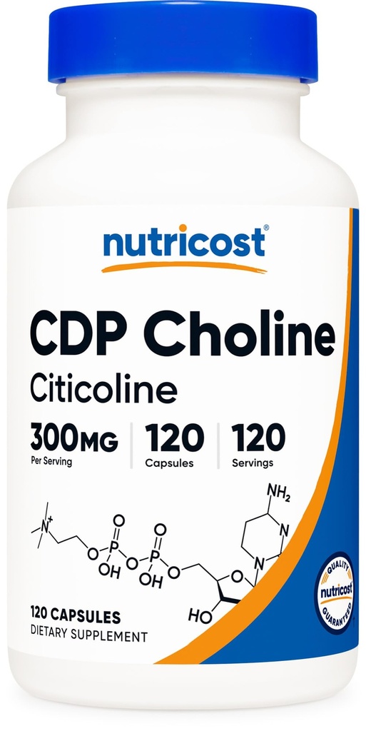 Nutricost CDP Cholina (Citicoline) 300mg, 120 Kapsułki wegetariańskie - Nie-GMO, Wegetariański Przyjazny, Gluten Free