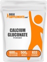 BulkSupplements.com Glukonian wapnia Proszek - Suplement wapnia, Łatwo Absorbowane - Unflavored & Gluten Free, 600mg na Serving, 500g (1.1 lbs) (Opakowanie po 1)
