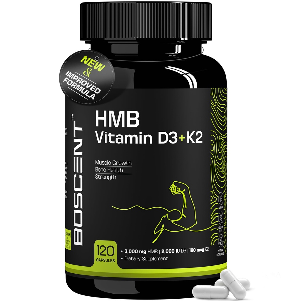 HMB i witaminy D3 Suplement 1000 MG (180 Kapsułek) - Suplementy HMB z 4000 UI D3 & Wapnia - Wzrost mięśni, Siła i lekarstwo - B- Hydroksy B- Metylobutyrate Butyrate - Budowniczy mięśni dla mężczyzn