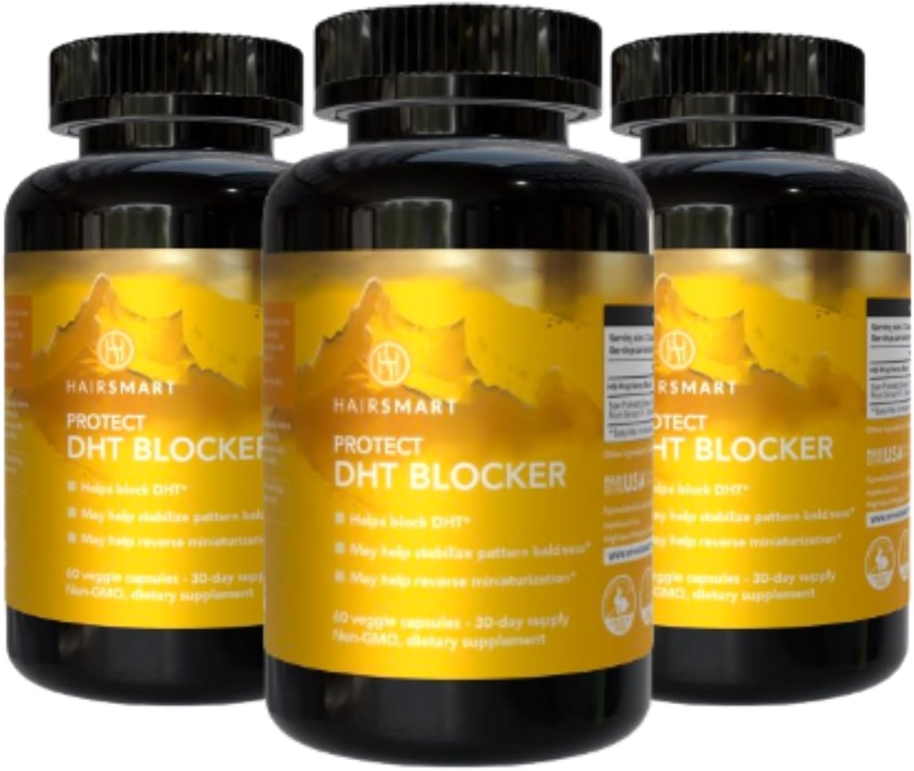 DHT Blocker for Men and Wolne od gluten- Formuła, Piła Palmetto, Pieszczoty siatka, Zielona herbata, Pigeum Bark & Nasiona dyni 124; Suplementy do włosów wzrostu włosów, 60 Hrabia, Opakowanie z 3