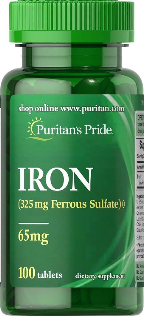 Purytans Pride Żelazożelazny siarczan 65 mg tabletki, 100 Hrabia
