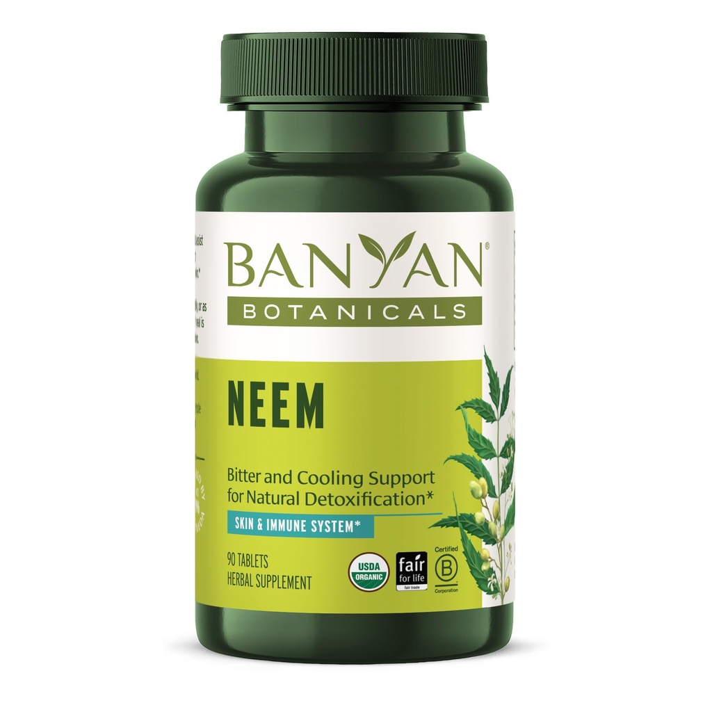 Banyan Botanicals Neem Tablets - Organic Neem Leaf (Azadirachta Indica) - Wspiera naturalne detoksykacji, zdrowej skóry i immunologicznego zdrowia * - 90 Tablets - Nie-GMO zrównoważonysourced Vegan