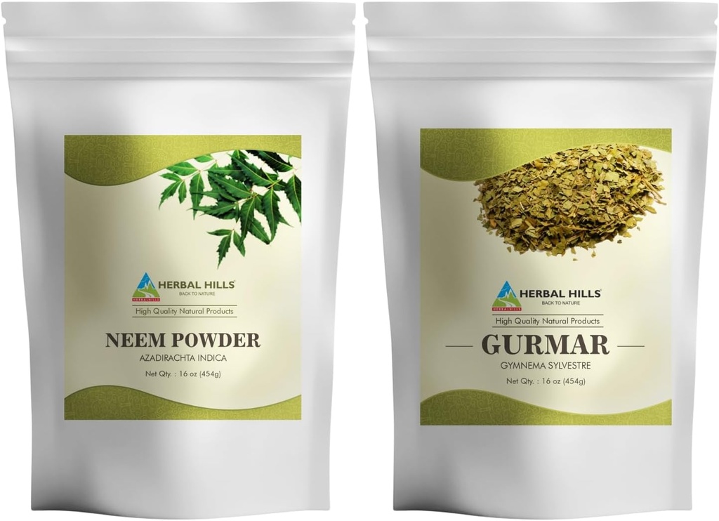 HERBAL HILLS Neem Leaf Powder i Gurmar Powder Gymnema Sylvestre Opakowanie 2 Combo