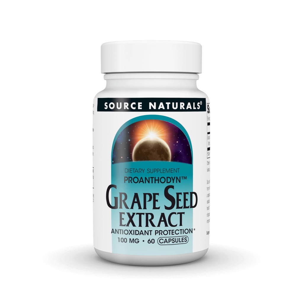 Źródło Naturals Grape Seed Extract, Chroni i wspiera zdrowe starzenia mózgu *, 100 mg - 60 kapsułki