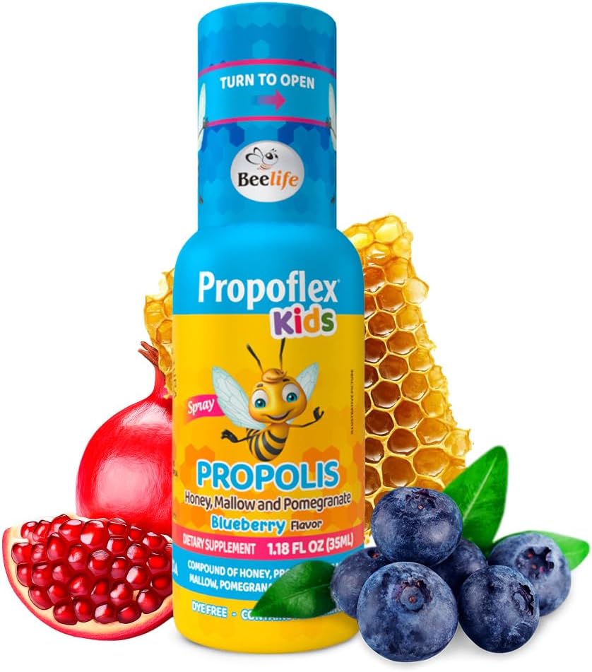 Beelife Bee Propolis Extract, Propolis Throat Spray for Kids - Propolis, Miód, Mallow, Granat - Natural Immune Support & Sore Throat Relief, No Sugar - Blueberry Flavor - (35ml / 1- Pack)