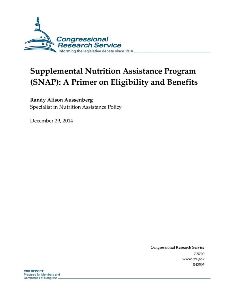 Supplemental Nutrition Assistance Programme (SNAP): A Primer on Kwalifikowalność i korzyści (CRS Reports)
