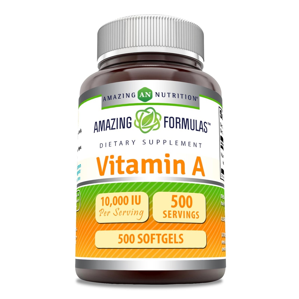 Niezwykłe witaminy A 10000 IU Suplement DODATKOWE 124; Retinyl Palmitate 124; 3000 Mcg DODATKOWE 124; Softgels 124; Non-GMO DODATKOWE 124; Gluten Wolny 124; Made in USA (1 Pack, 500 Count)