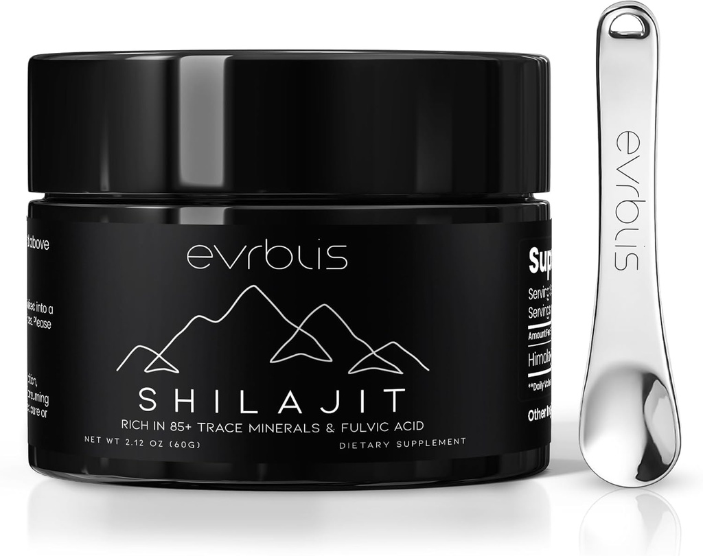 Pure Himalayan Organic Shilajit Resin, Max Potency Gold Grade Suplement Shilajit dla mężczyzn i kobiet Natural Energy Boost & Immune Support z 85 + Ślady minerałów i kwasu Fulvic (60 Grams, 120 Serving).