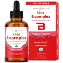 Kompleks witaminy B NutraChamps dla dzieci, B1, B2, B3, B6, B7, B9 i Metyl B12, Kompleksowy suplement kropli płynnych dla dzieci B, Energia, Focus, Metabolizm, Natural Berry, 120 Słupki, 4 Dostawy Miesiące