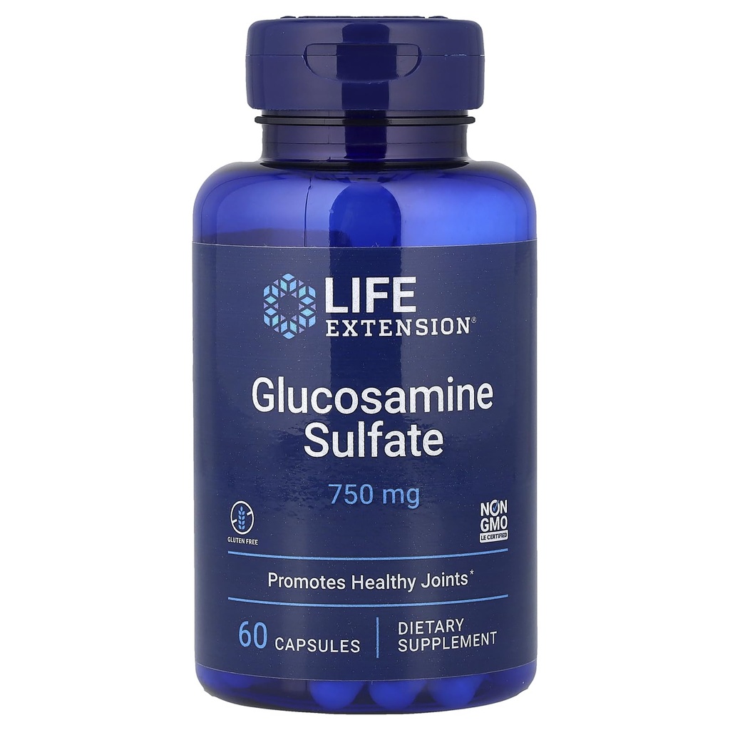 Rozszerzenie życia siarczan glukozaminy, 750 mg, Wspiera Knee Comfort i Joint Health, Gluten- Free, Non-GMO, 60 Kapsułki