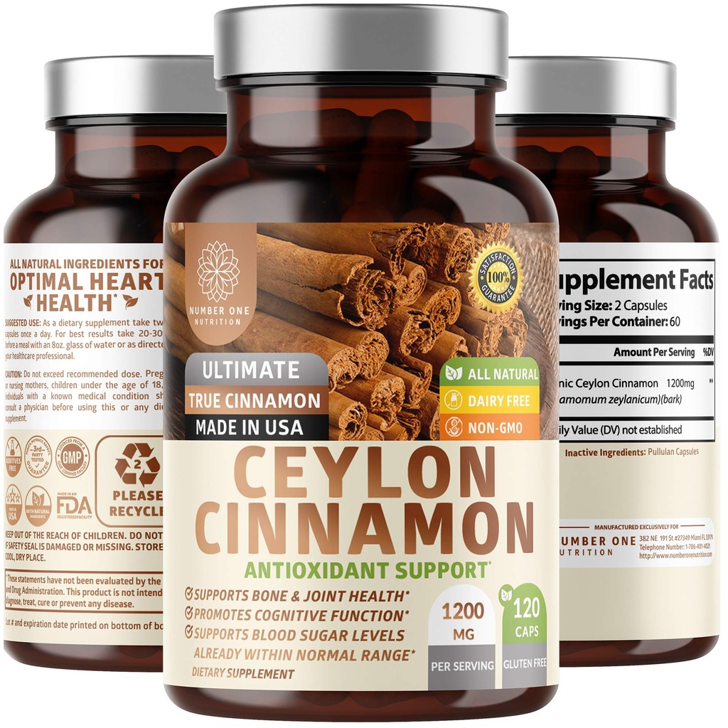 N1N Premium Ceylon Cynamon 1200mg [100% Organic Ceylon Cynamon] Naturalny suplement do wsparcia zdrowego cyrkulacji, Mózg i wspólne funkcje, 120 Czapki