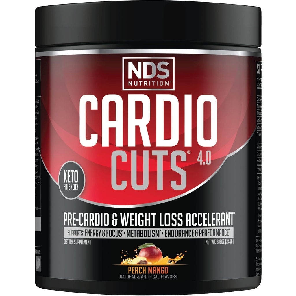 NDS Nutrition 4.0 PreWorkout Supplement - Advanced Weight Loss and Pre Cardio Formula with L- Carnitine, CLA, MCTs, L- Glutamine, and Safflower Oil - Peach Mango (40 Servings)