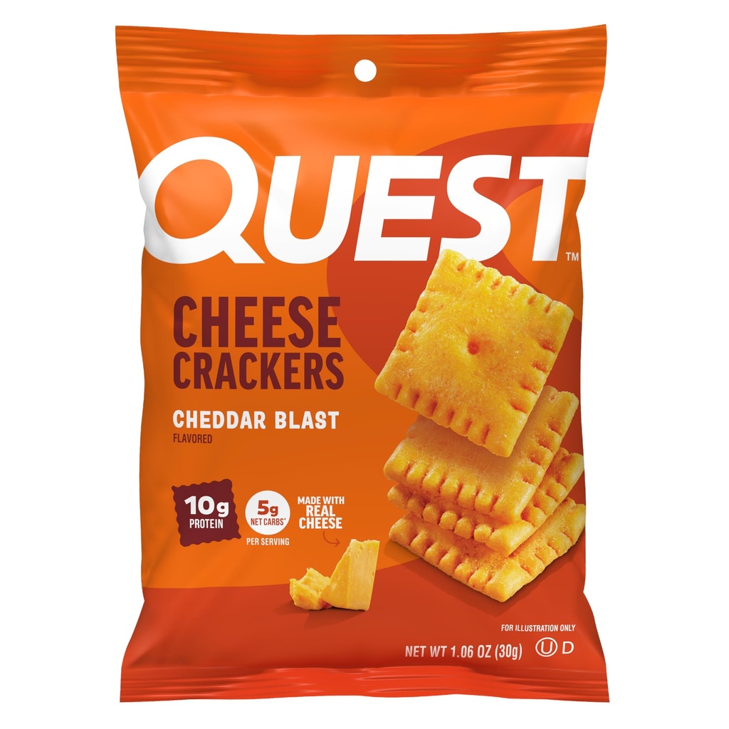 Quest Nutrition Cheese Crackers, Cheddar Blast, 10 g białka, 5g netto węglowodanów, 1 g cukru, Made with Real Cheese, 12 opakowań (1.06 worków oz)