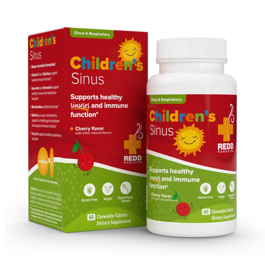 Redd Remedies, Wsparcie dla Sinus dla dzieci, Formuła immunologiczna i oddechowa, Cherry Flavor, 60 Tabletki do żucia