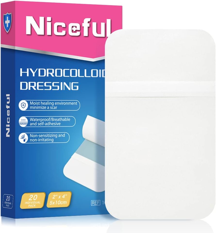 20 Count Hydrocolloid Bandages 2 x 4 in, Large Wound Dressing Healing Bandages for Wounds, Waterproof Bandage Large