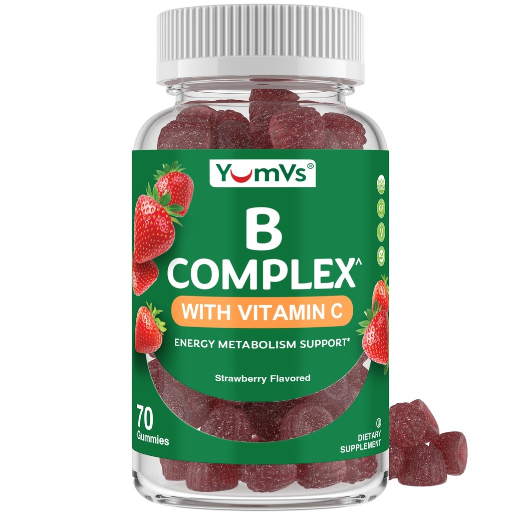 B Kompleksowe gumki z witaminą C - Great Tasting 1 a Day Energy & Nerwowy System Wsparcia dla dorosłych - Wegan, Kosher, NieGMO Witamina B Kompleksowe gumki z B12, B6, Niacyna i Kwas foliowy - 70