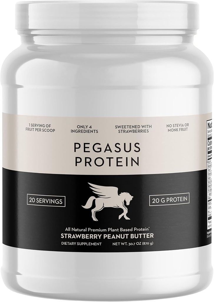Only 4 Ingredients - No Stevia, No Monk Fruit, No Artificial Sweeteners - Strawberry Peanut Butter Protein Powder, All Natural, Sweetened with Berries (20g of Protein, 20 Servings)