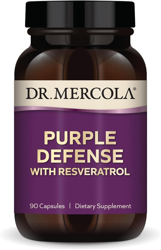 Dr Mercola Purple Defense - Wysoka potencja przeciwutleniająca - z Grape Seed & Skin Extract - Wspiera kardiologię i zdrowie mózgu - 90 Kapsułki