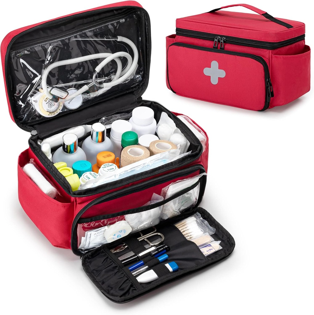 CURMIO worek do przechowywania małych leków Puste, Family First Aid Box, Pill Bottle Organizer for Emergency Medical Supplies, Czerwony (tylko worek, Patent w oczekiwaniu)