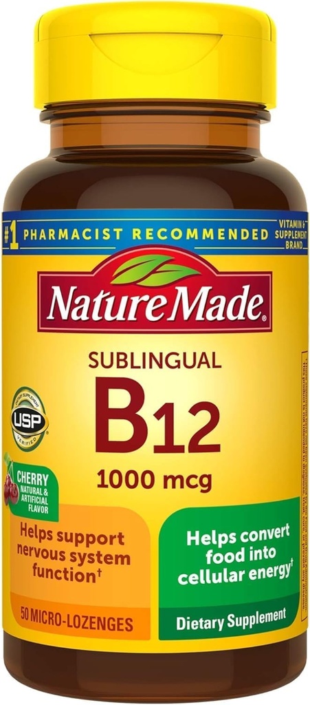 Nature Made Sublingual Witamina B12 1000 µg Mikro- Lozenges, 50 Hrabia dla Zdrowia Metabolicznego
