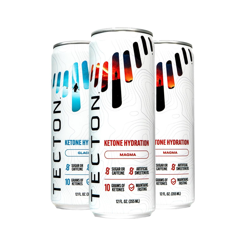 Tecton Ketone Ester - 10g BHB Ketone Ester / Serving, Opatentowany charakter Identyczne Ketones - Sugar- Free, Variety Pack (2 Lodowiec, 2 Magma), Stimulant- Free