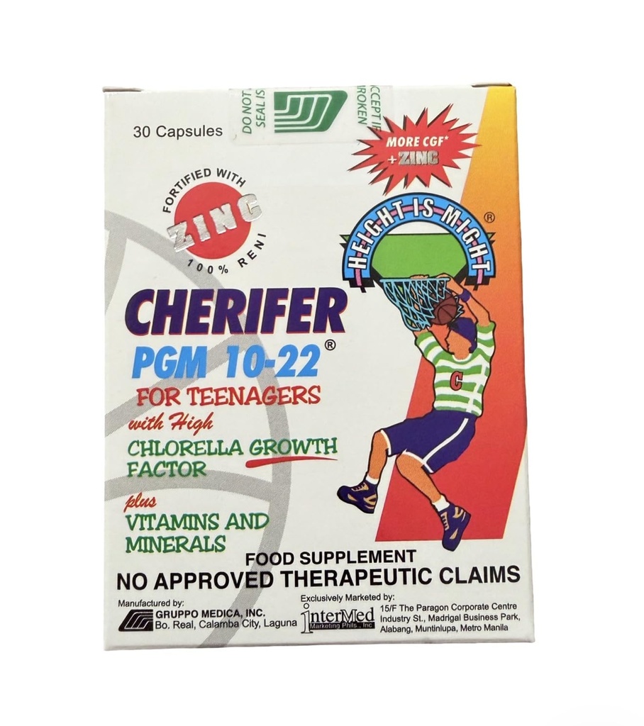 Cherifer PGM 10- 22 Kapsułki z cynku dla nastolatków z Chlorella czynnika wzrostu i Tauryna 30 Kapsułki