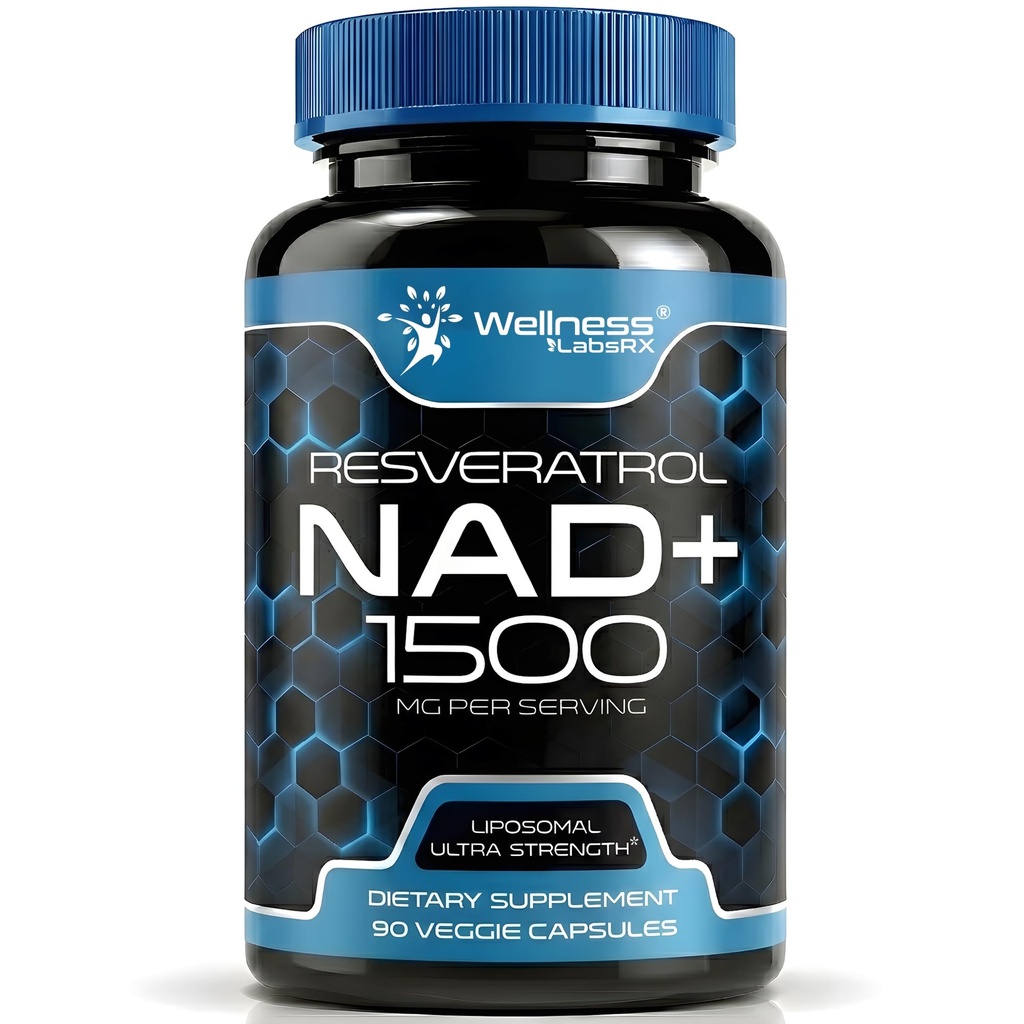 WELLNESS LABSRX NAD Supplement, 1500mg - USA Made Liposomal NAD + Suplement z Resveratrol, NAD Plus Boosting - Wsparcie zdrowia komórkowego, Stamina & Zdrowe Starzenie - Ultra Siła kapsułki