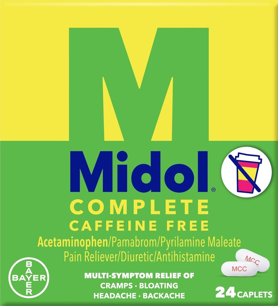 Midol Complete Cafeline Free Cappets 24ct: Midol Complete Cafeline Free Menstrual Pain Relief Cappets with Acetaminophen, Zapewnia ból głowy Relief i okres Cramps Relief, 24 Count